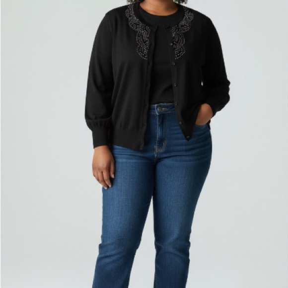 Old Navy Black Sweater with Beaded Detail Size Medium Cardigan Grunge Whimsigoth - Picture 2 of 14